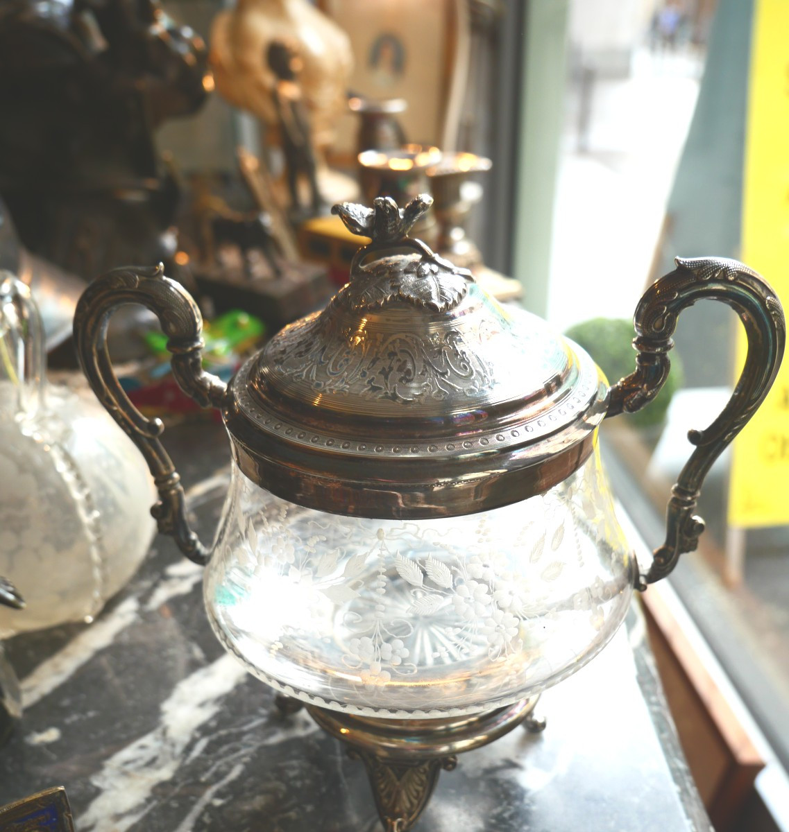 Pot à sucre argent et cristal fin 19e