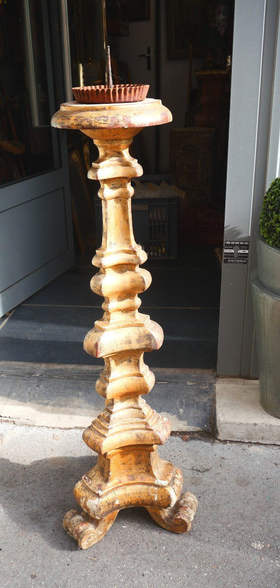 Large Gilded Wooden Candlestick, 18th Century
