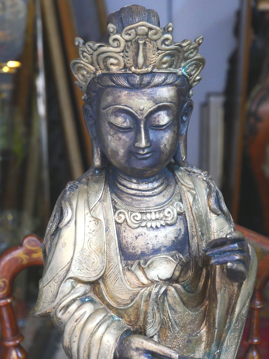 Grande Guanyin en bronze doré -photo-2