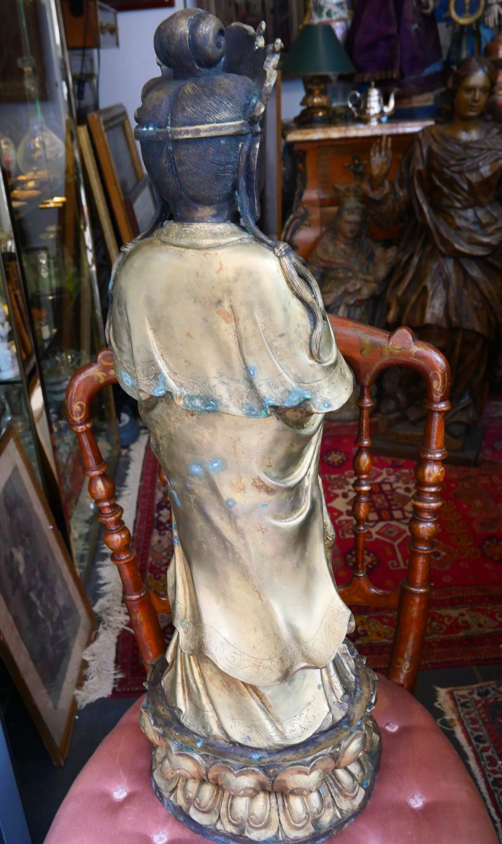 Grande Guanyin en bronze doré -photo-3