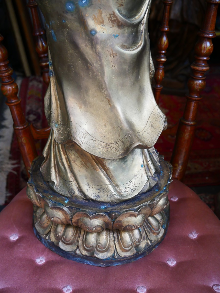Grande Guanyin en bronze doré -photo-1