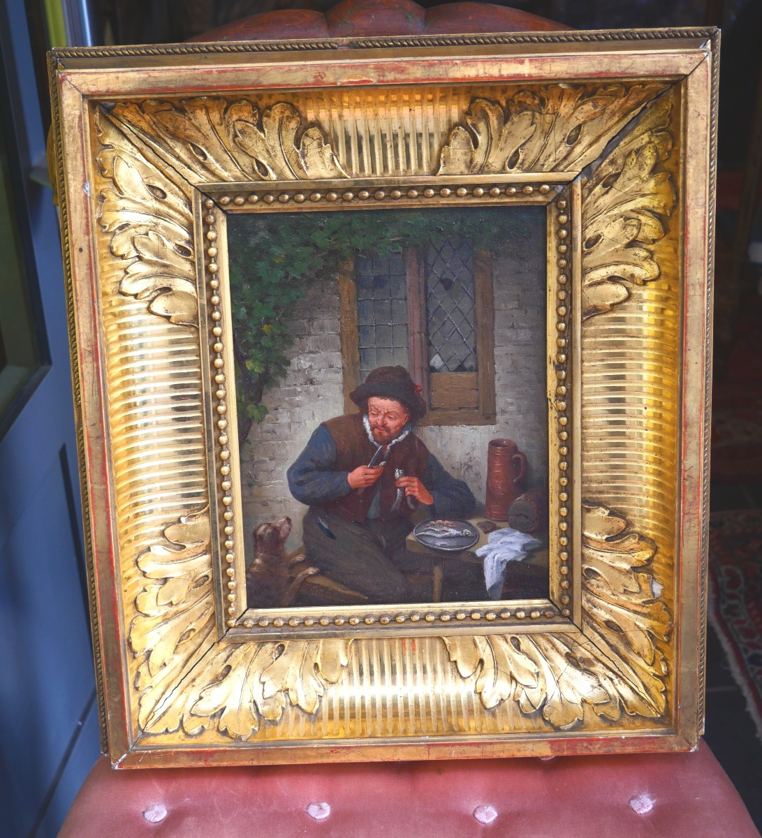 L'homme et son chien  hst XIXe