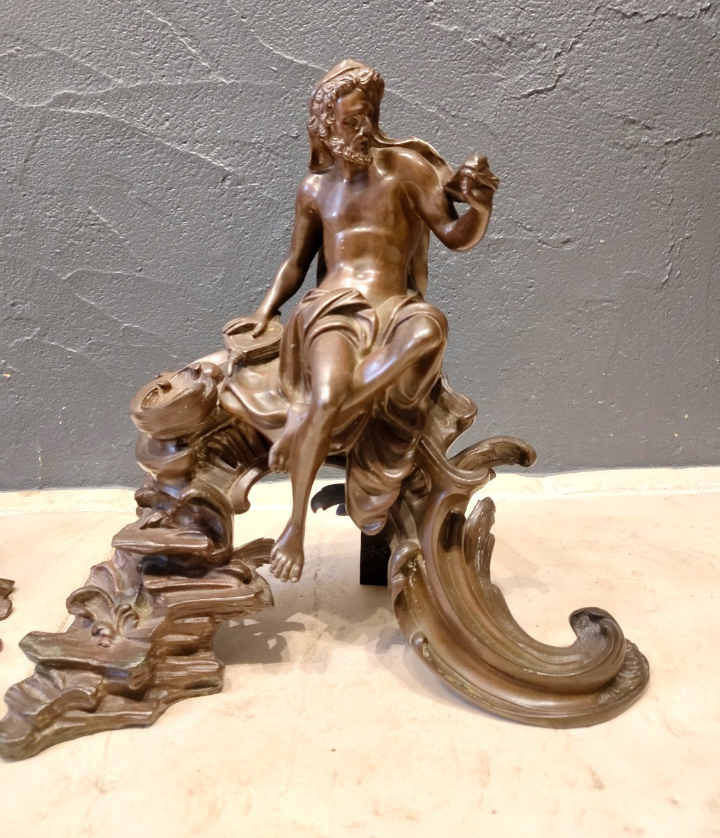 Paire de chenets en bronze XVIIIe-photo-2