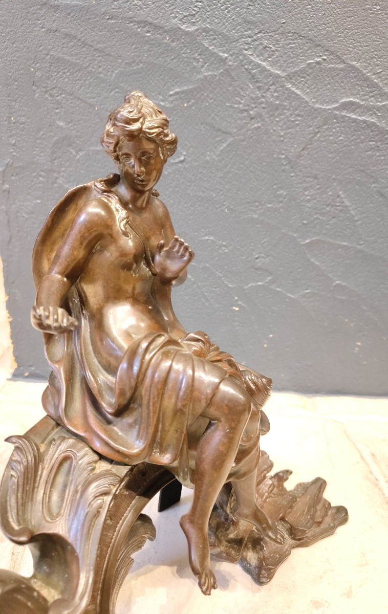 Paire de chenets en bronze XVIIIe-photo-3