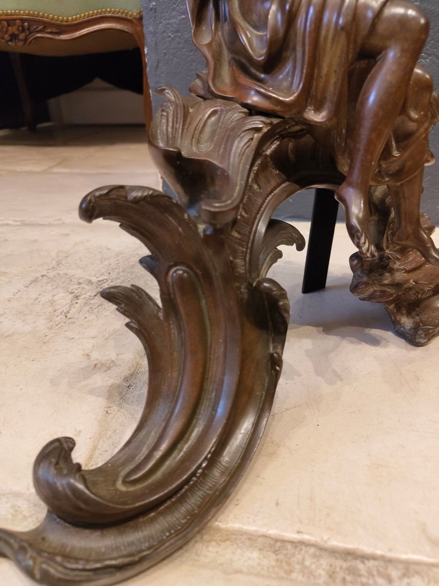 Paire de chenets en bronze XVIIIe-photo-4