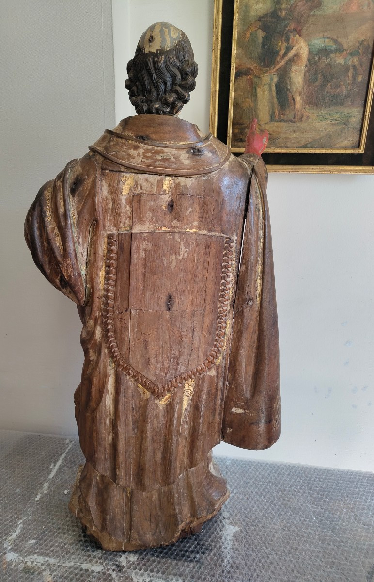 Cardinal In Carved Wood 17th Century-photo-2