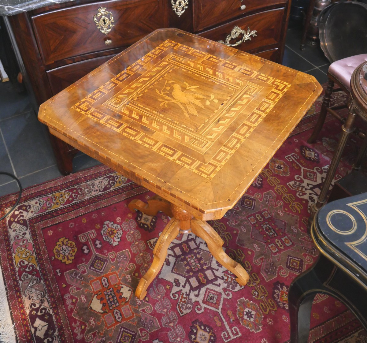 Marquetry Pedestal Table 19th Century