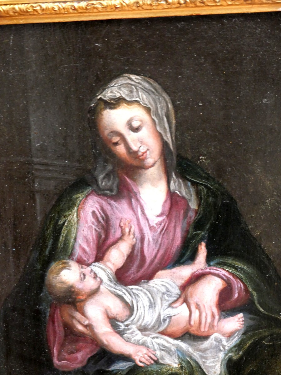 Oil On Wood With Child 18th Century-photo-2