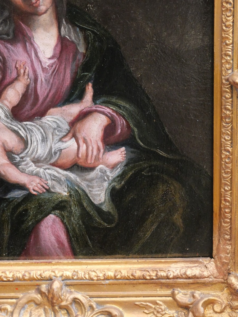 Oil On Wood With Child 18th Century-photo-3