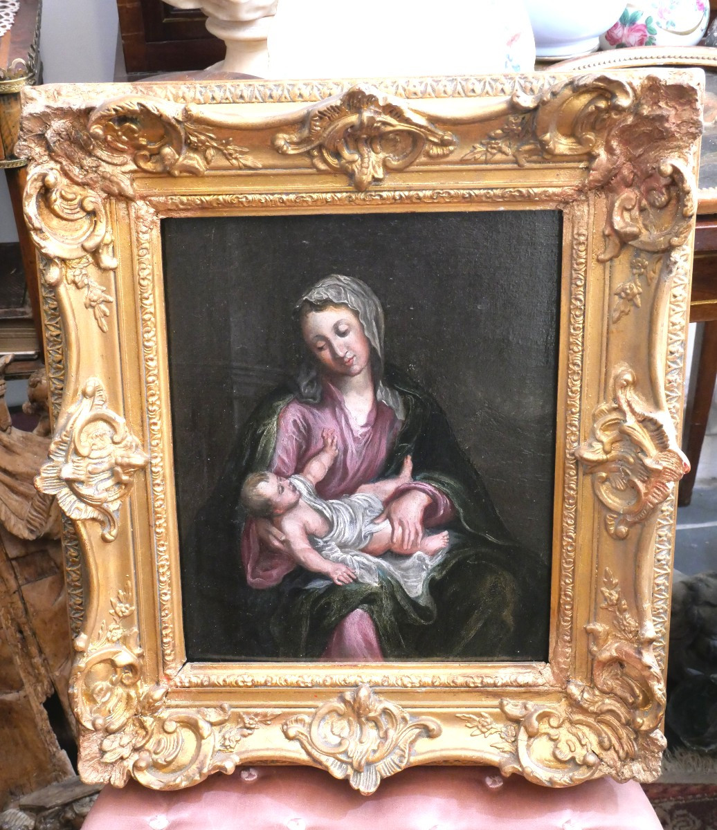 Oil On Wood With Child 18th Century