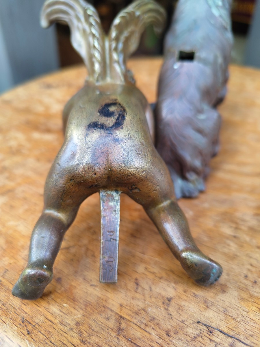 Angelot Surmounting A Goat 19th Century Bronze-photo-2
