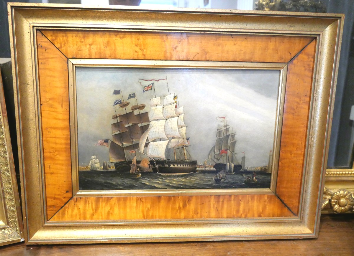 Marine huile sur bois XIXe 