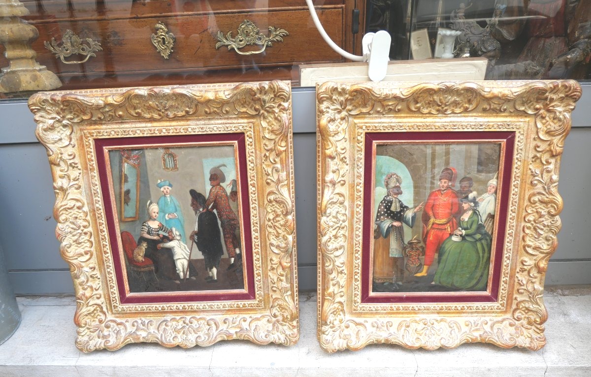 Paire de huile sur cuivre dans le gout de Pietro Longhi