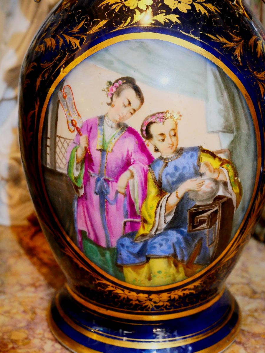 Paire de vases en porcelaine personnages chinois 19e-photo-2