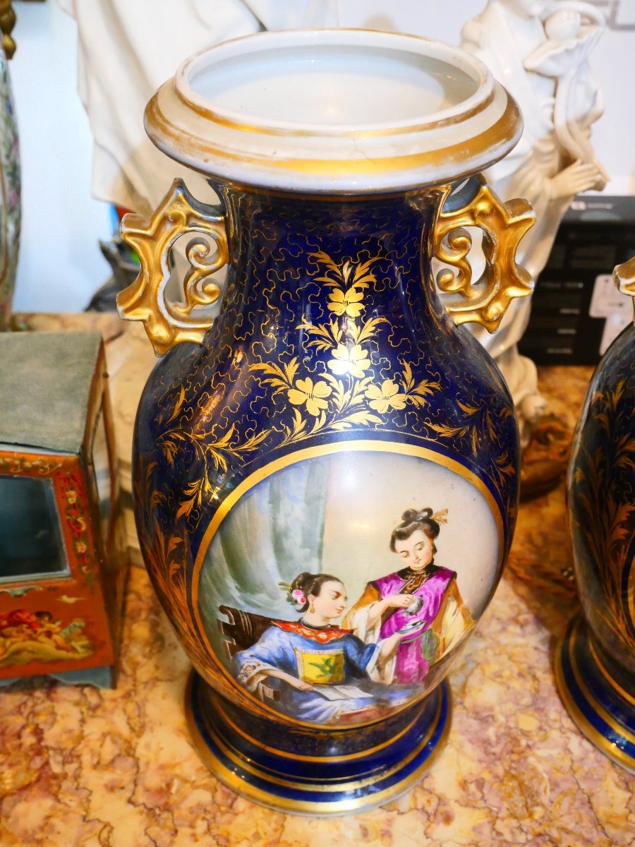 Paire de vases en porcelaine personnages chinois 19e-photo-4
