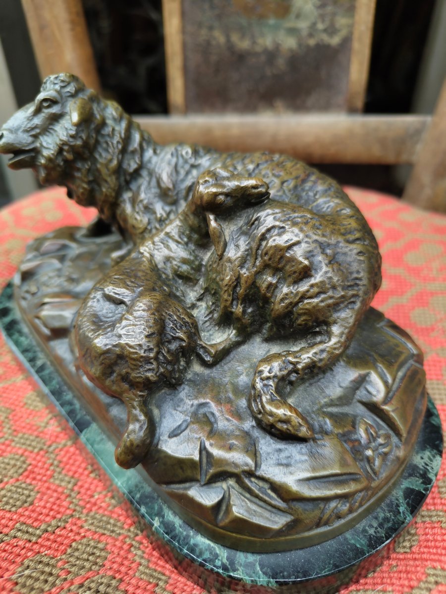 Late 19th-century Bronze Sheep And Lamb-photo-2