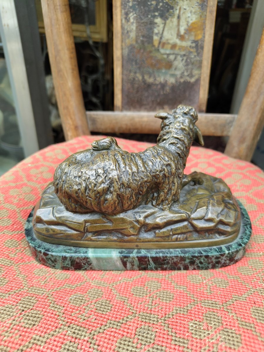Late 19th-century Bronze Sheep And Lamb-photo-3