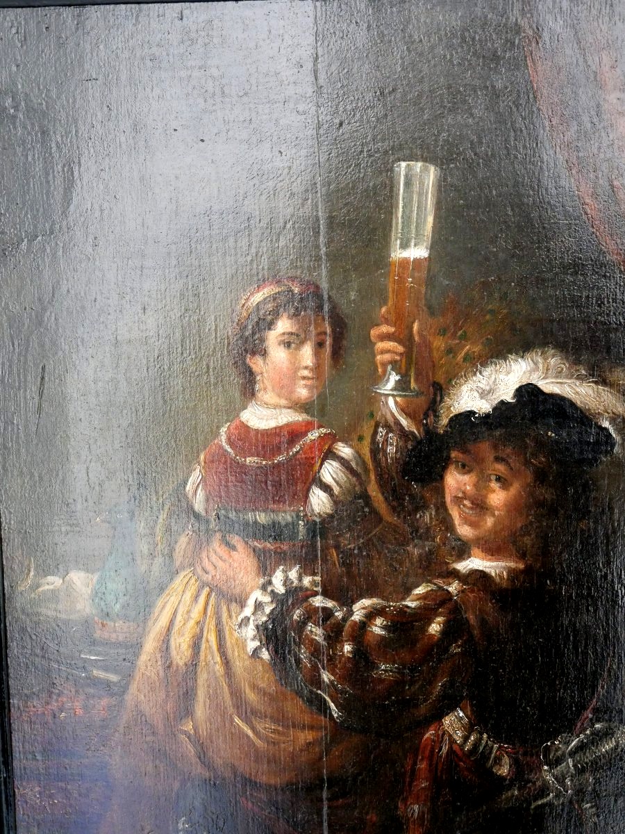 Huile sur panneau d'après Rembrandt fin du 17e-photo-2