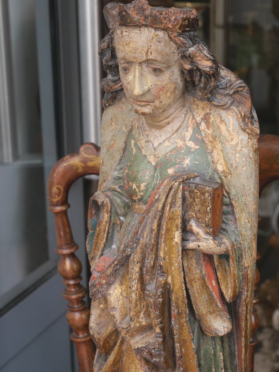 15th-century Carved Wooden Statue Of Saint Catherine-photo-2