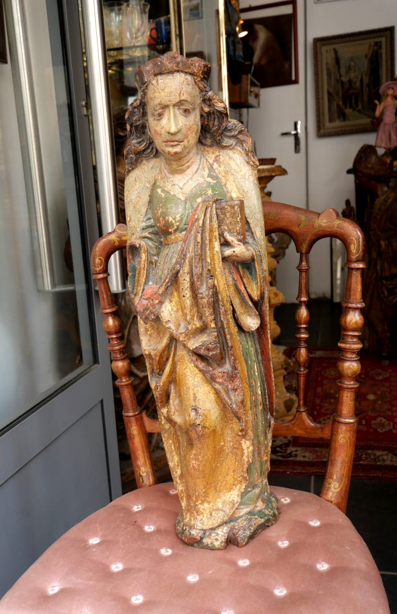 15th-century Carved Wooden Statue Of Saint Catherine