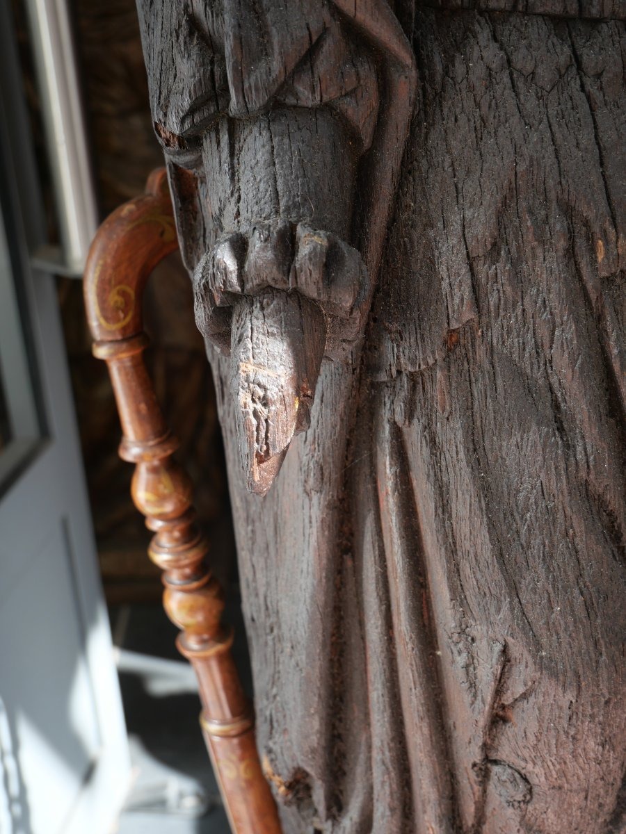 Carved Wooden Statue Of A Saint, 16th Century -photo-3