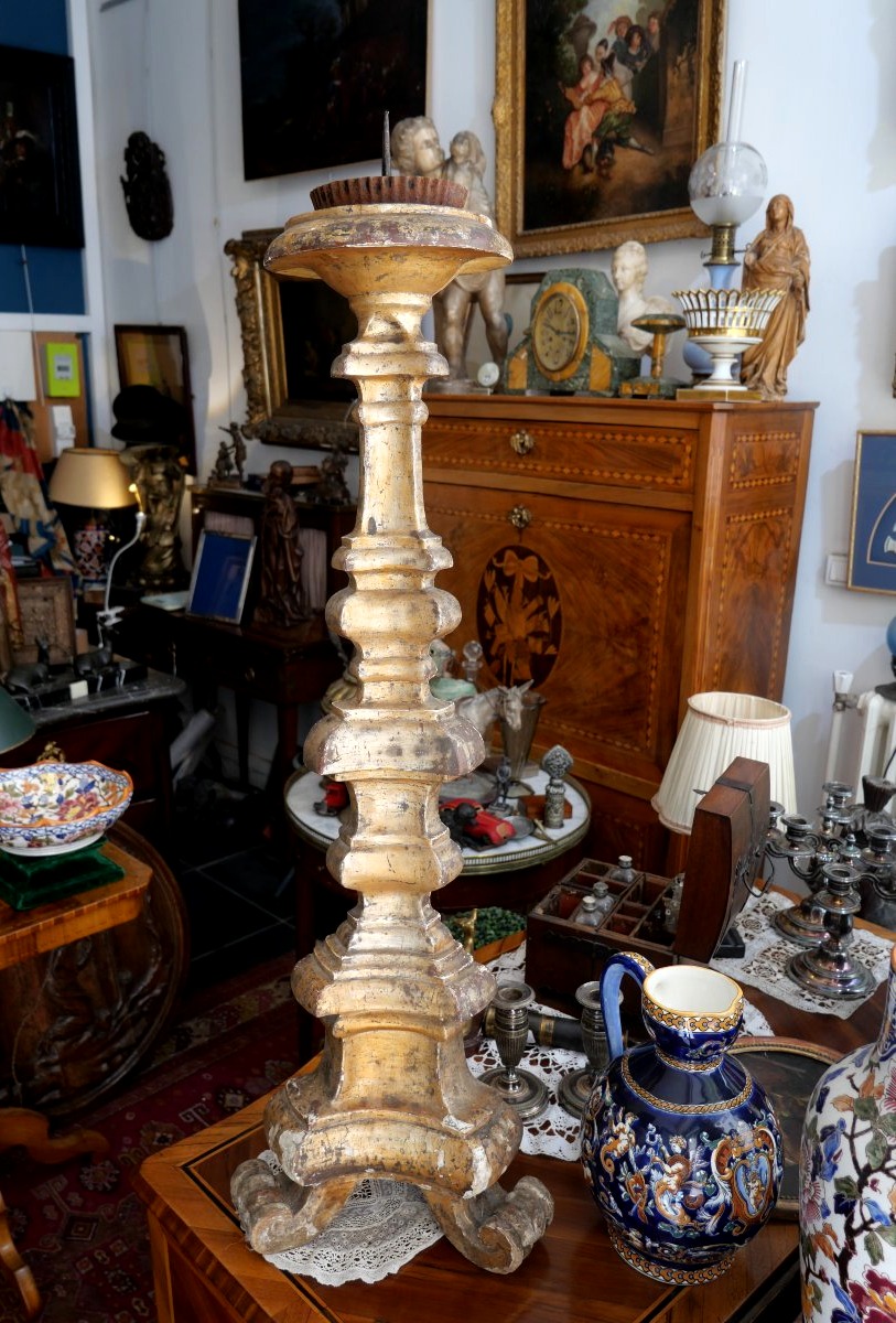 18th-century Gilded Wooden Candleholder -photo-2