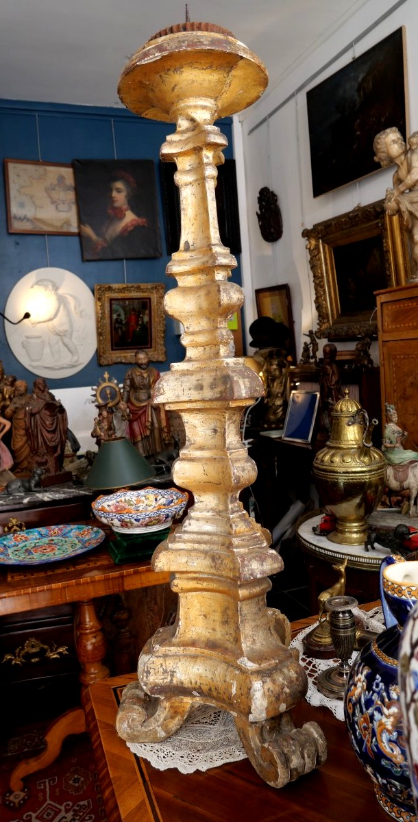 18th-century Gilded Wooden Candleholder 