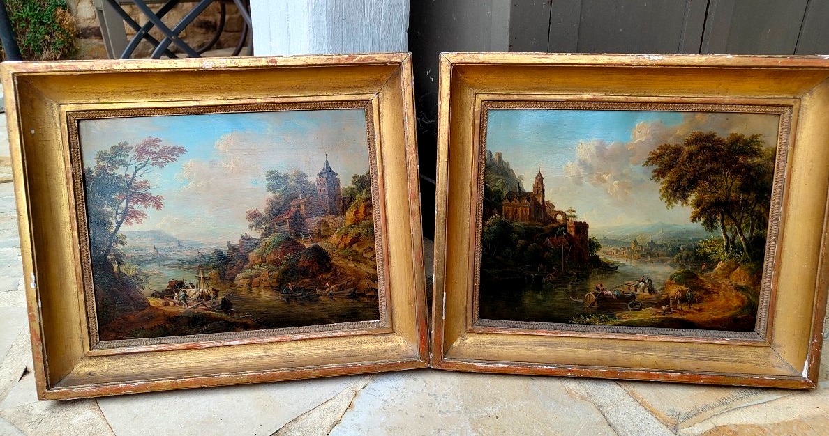 Paire de paysages Rhenan par Christian georg Schütz 18e