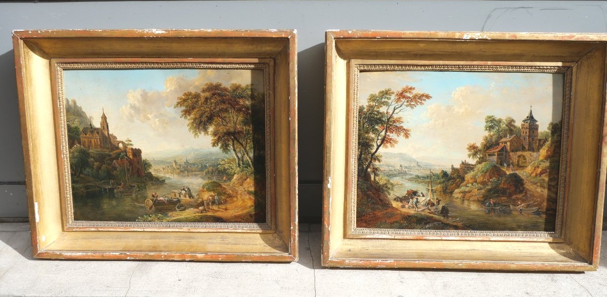 Paire de paysages par Christian Georg Shutz fin du 18e
