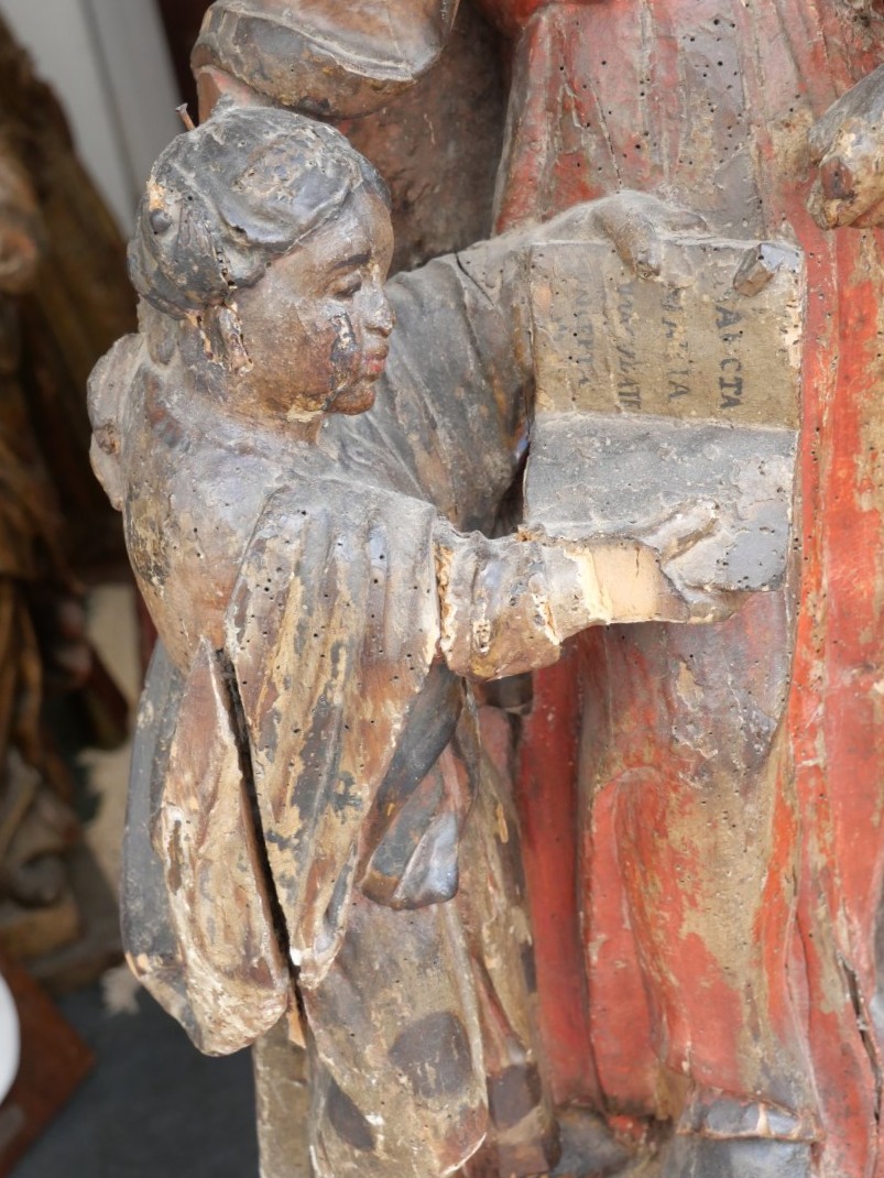 Polychrome Wooden Statue Of Saint Anne, 17th Century -photo-2