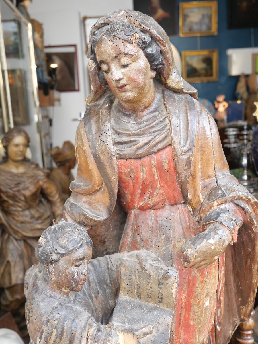 Polychrome Wooden Statue Of Saint Anne, 17th Century -photo-3
