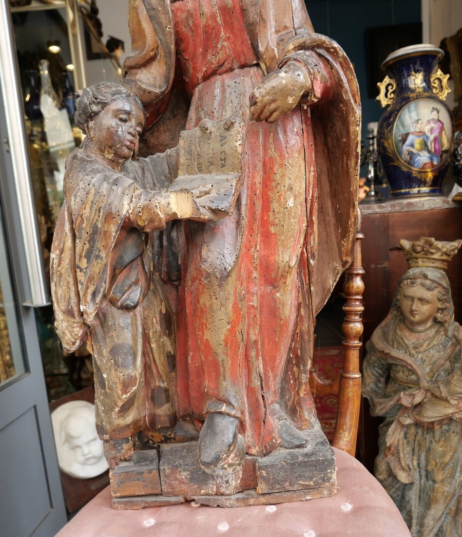 Polychrome Wooden Statue Of Saint Anne, 17th Century -photo-4