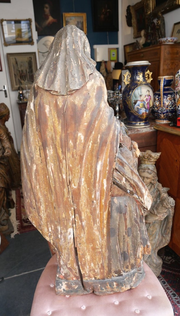 Polychrome Wooden Statue Of Saint Anne, 17th Century -photo-1