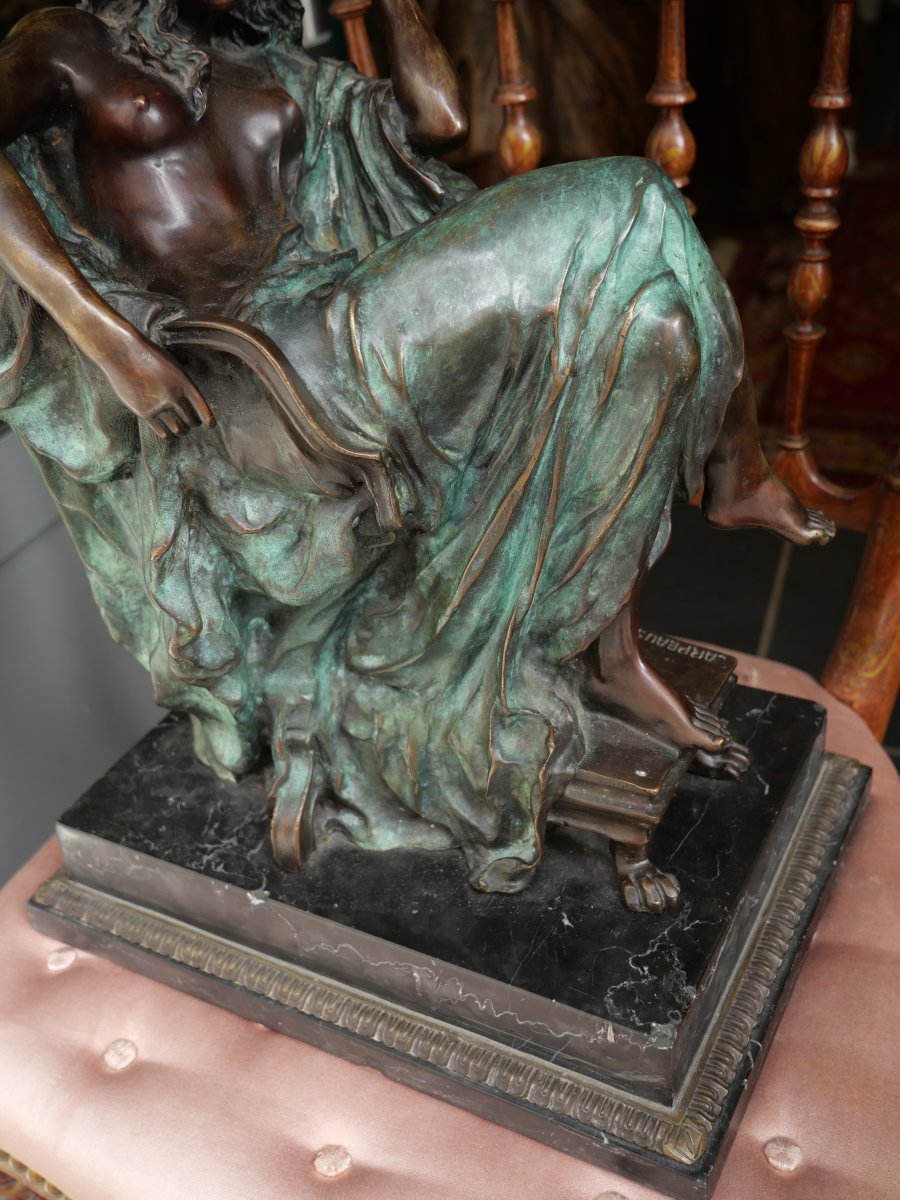 Pensive Woman, Patinated Bronze, 20th Century-photo-3