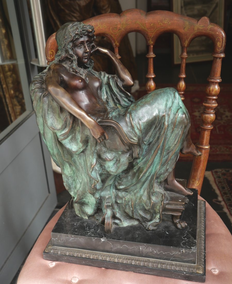 Pensive Woman, Patinated Bronze, 20th Century