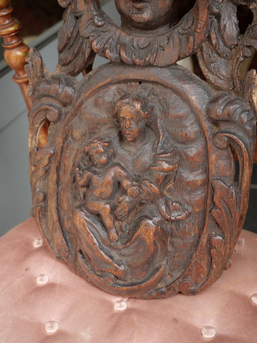 Médaillon en bois vierge à l'enfant  18e-photo-1