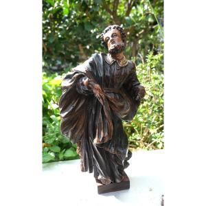 Saint In Carved Wood 17th