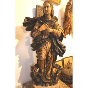 Large Virgin In Alabaster 17th