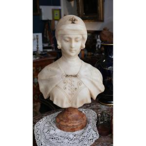19th Century Marble Bust Of Joan Of Arc 