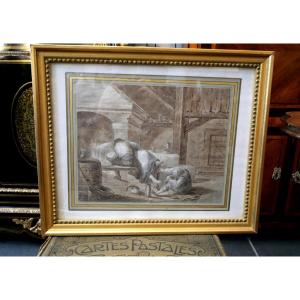 Scène de taverne dessin XVIIe 