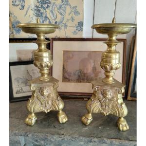 Pair Of Gilt Bronze Candlesticks 