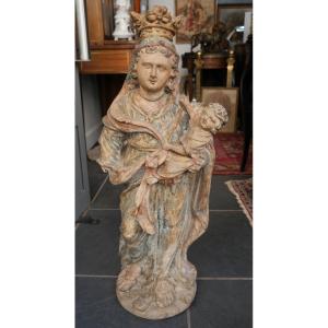 Vierge à l'enfant pierre sculpté 17e