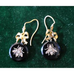 Pair Of Earrings Decorated With Bees, Late 19th Century