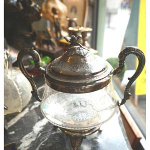 Pot à sucre argent et cristal fin 19e