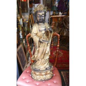 Grande Guanyin en bronze doré 