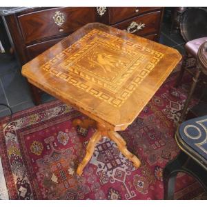 Marquetry Pedestal Table 19th Century