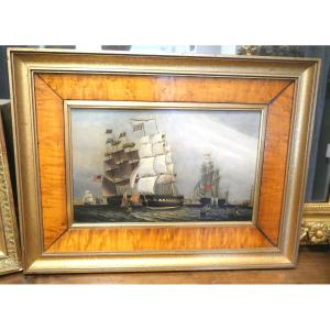 Marine Oil On Wood 19th Century