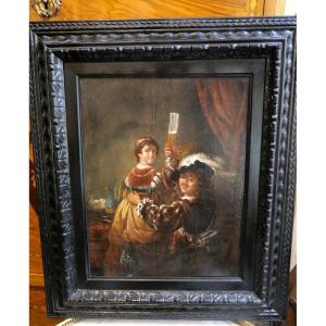Huile sur panneau d'après Rembrandt fin du 17e