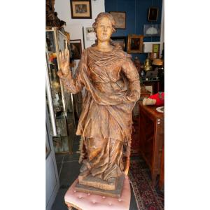 17th-century Carved Wooden Virgin Mary 