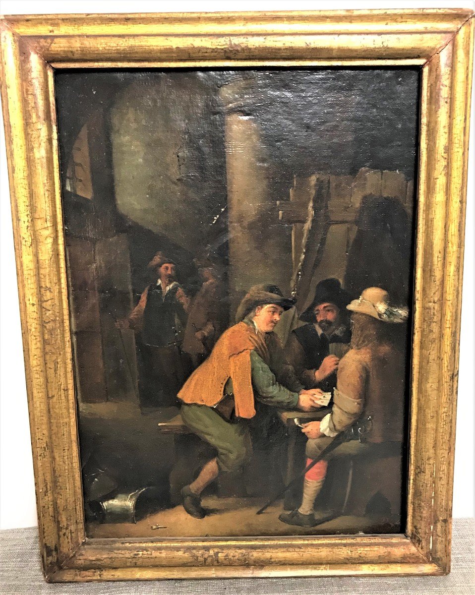 Table Oil On Canvas Tavern Scene XIXth Century Dated 1843